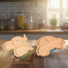 Baby Bamboo Plate Gift Set – Suction Plates, Car & Elephant Shapes