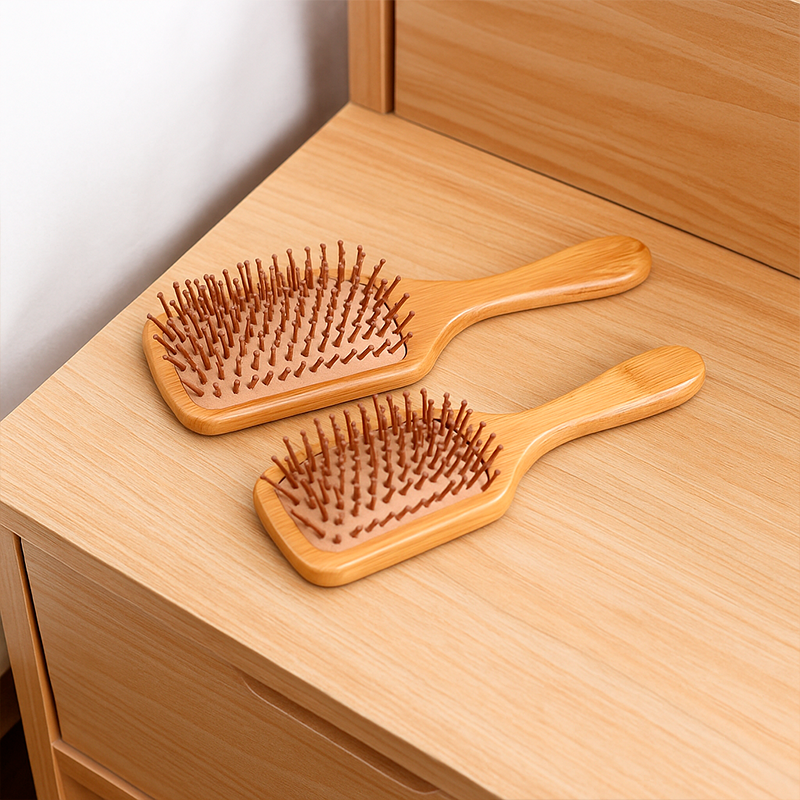 Self-Care Brush Set – Elegant Rectangular Bamboo Paddle Brushes