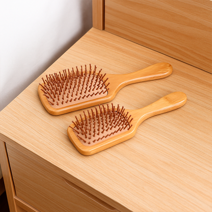 Self-Care Brush Set – Elegant Rectangular Bamboo Paddle Brushes