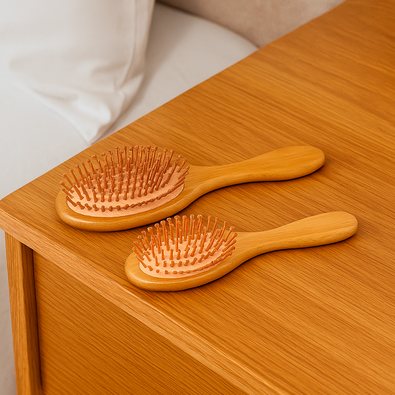 Self-Care Bürstenset – Elegante ovale Bambusbürsten