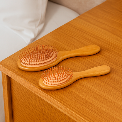 Self-Care Bürstenset – Elegante ovale Bambusbürsten