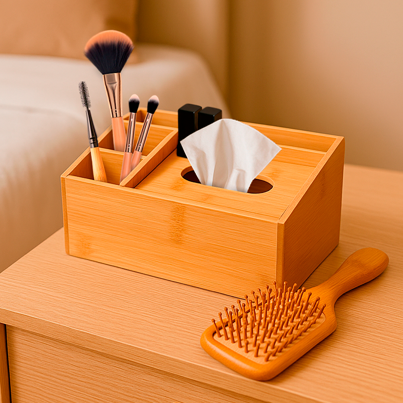 Self-Care Gift Set – Bamboo Paddle Brush & Bamboo Storage Organizer