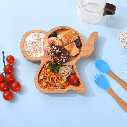 Baby Bambusteller Geschenkset – Saugteller, Auto- & Elefantenformen