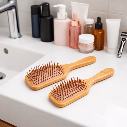 Self-Care Brush Set – Elegant rectangular bamboo paddle brushes