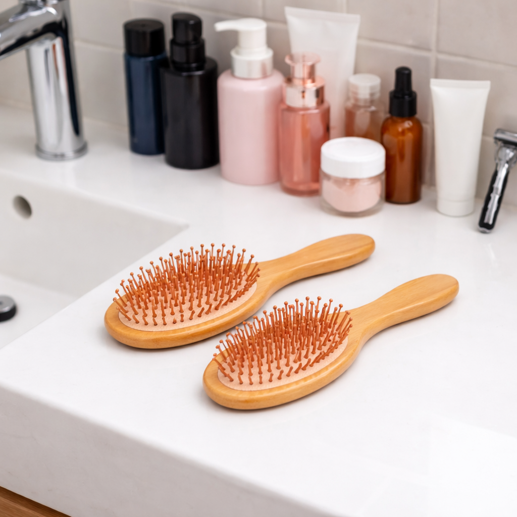 Self-Care Brush Set – Elegant Oval Bamboo Brushes