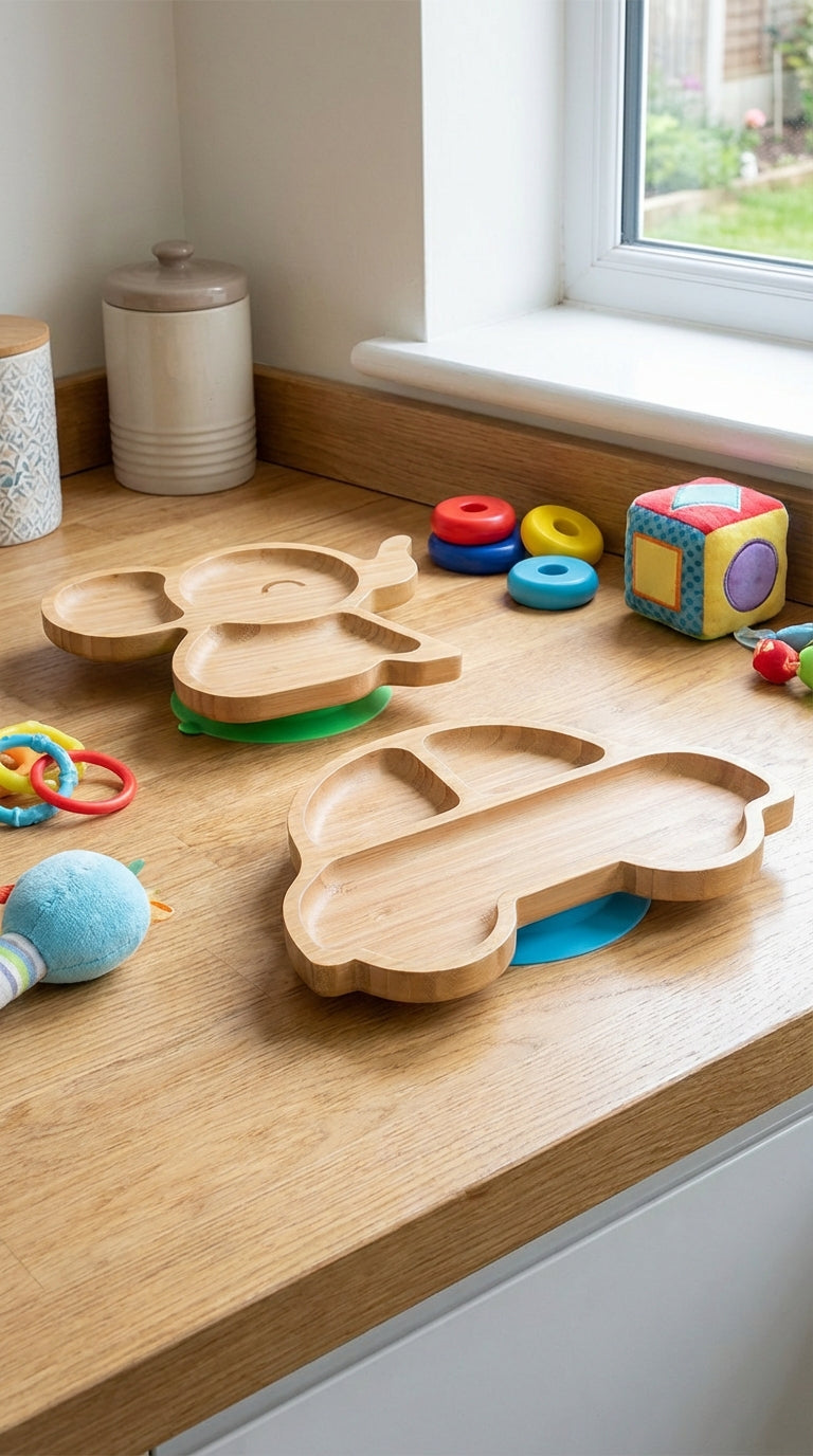 Baby Bamboo Plate Gift Set – Suction Plates, Car &amp; Elephant Shapes