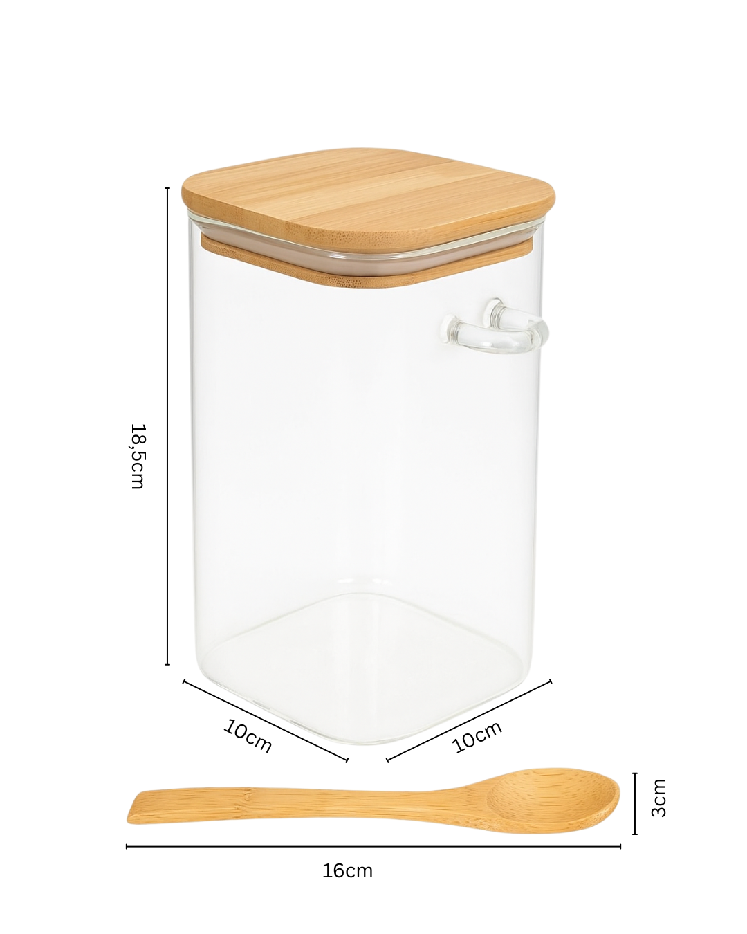 Großes luftdichtes Glas-Aufbewahrungsglas mit Bambusdeckel und Löffel – 1,375 L