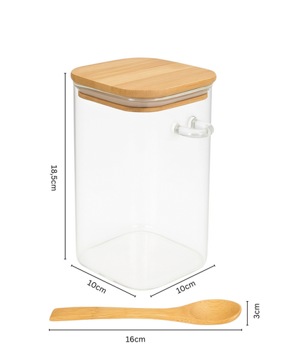 Großes luftdichtes Glas-Aufbewahrungsglas mit Bambusdeckel und Löffel – 1,375 L
