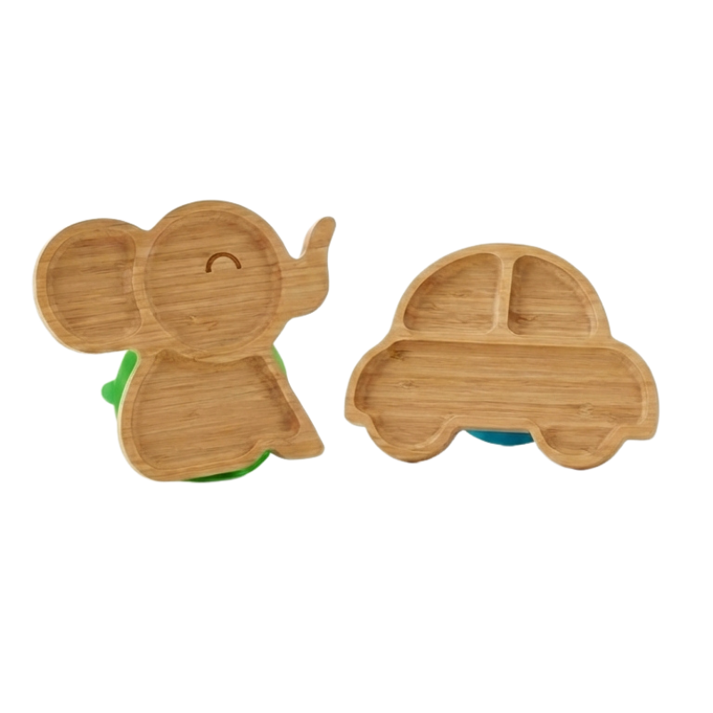 Baby Bamboo Plate Gift Set – Suction Plates, Car &amp; Elephant Shapes
