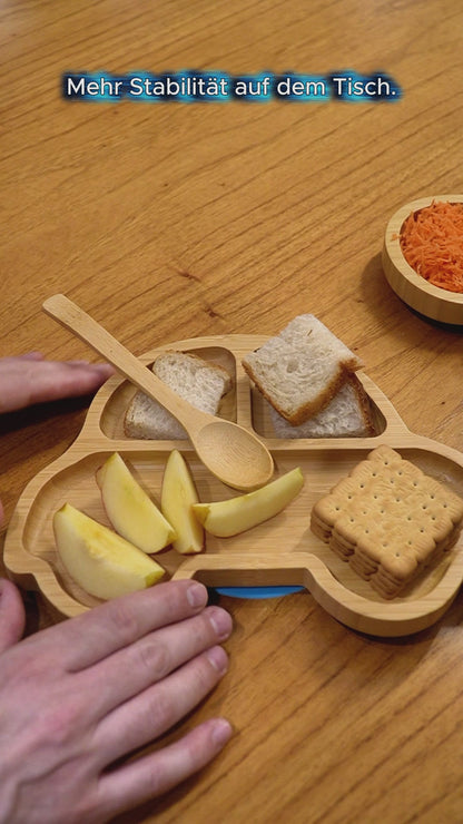 Baby Bambusteller Geschenkset – Saugteller, Auto- & Elefantenformen